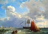 Hermanus Koekkoek Snr Shipping in a Choppy Estuary painting